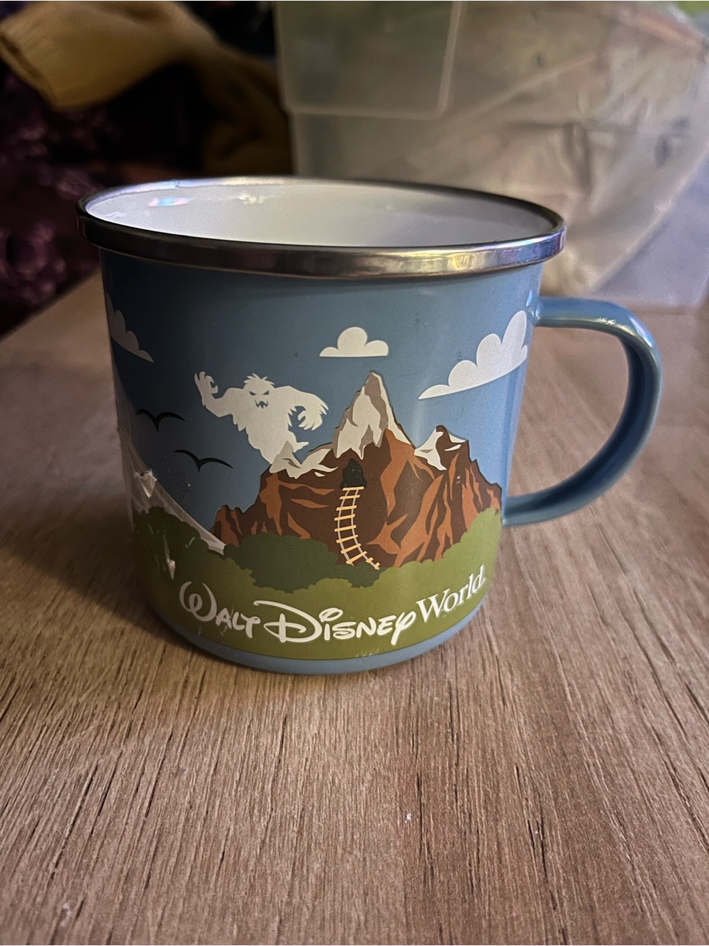 Walt Disney World Blue Enamel Camp Mug The Mountains Are Calling Yeti Thunder